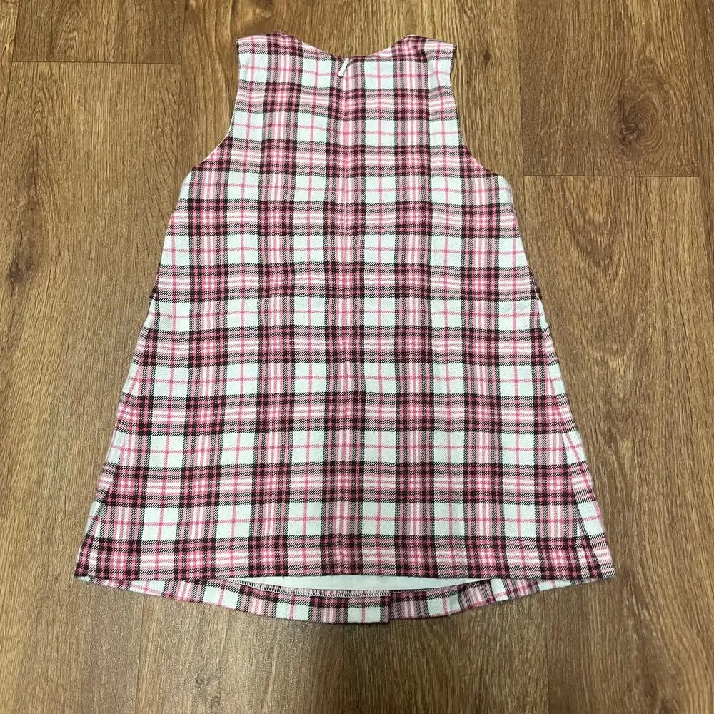Janie & Jack Baby Girls Pink White Plaid Pleated Sleeveless Dress Size 12-18M